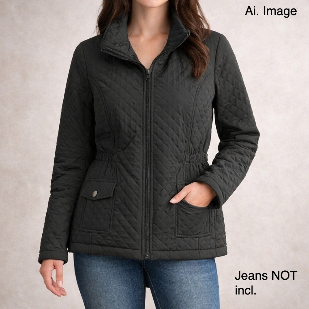 Giacca‎ Gallery Women's Black Quilted Jacket Size M Zip Front Lightweight Coat